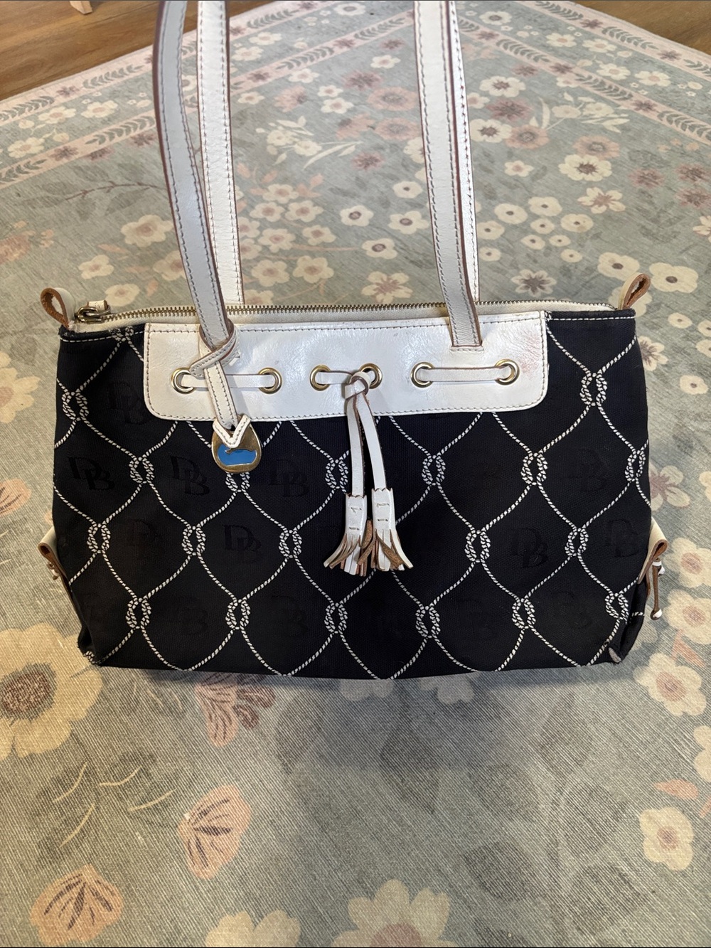Dooney & Bourke Black and Cream nautical rope canvas Shoulder Bag